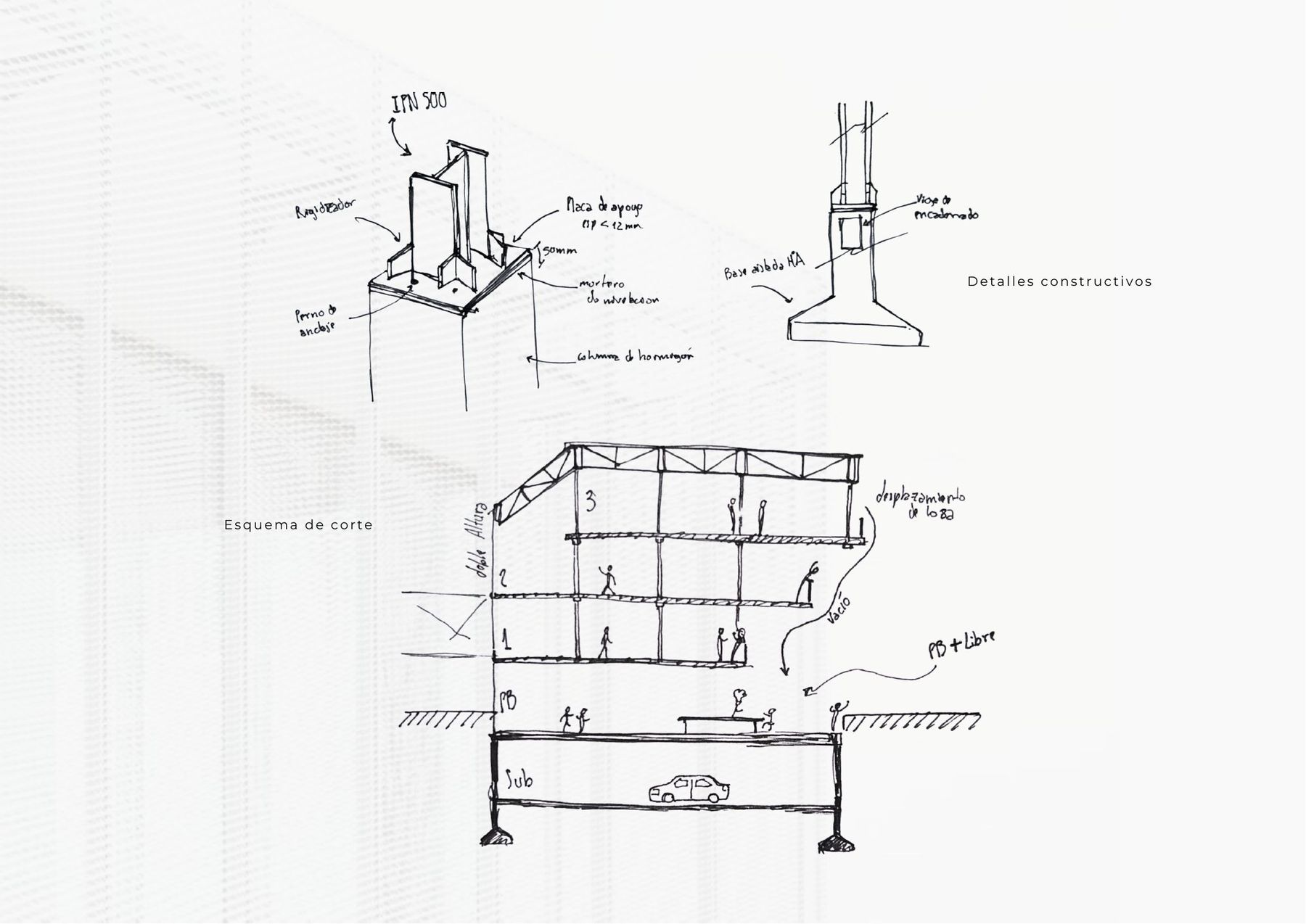 Detalles constructivos y esquema de corte